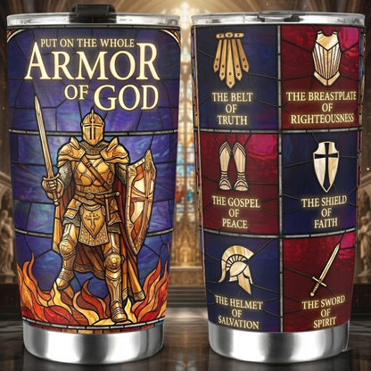 Full Armor Of God 20 Oz Tumbler - Flat Printed 3D Effect Design
