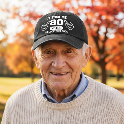 Old Man Woman Look Good Custom Age - Wash Denim Cap (Print in USA)