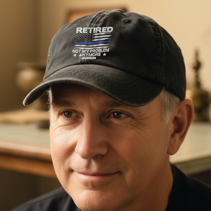 Police Retired Custom Name Wash Denim Cap (Print in USA)