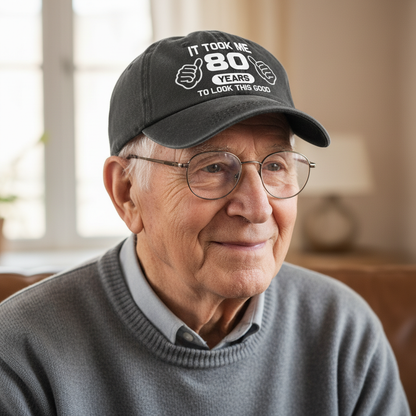 Old Man Woman Look Good Custom Age - Wash Denim Cap (Print in USA)