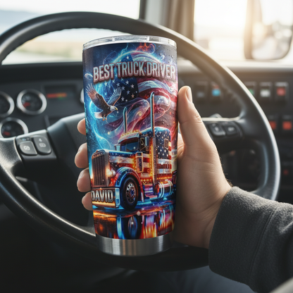 Best Truck Driver Custom Name 20 Oz Tumbler (2 Side Print in USA)