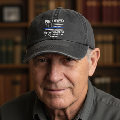 Police Retired Custom Name Wash Denim Cap (Print in USA)