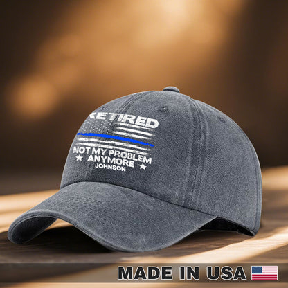 Police Retired Custom Name Wash Denim Cap (Print in USA)