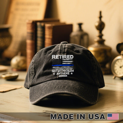 Police Retired Custom Name Wash Denim Cap (Print in USA)