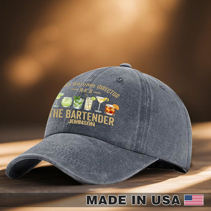 AKA Bartender Custom Name Wash Denim Cap (Print in USA)