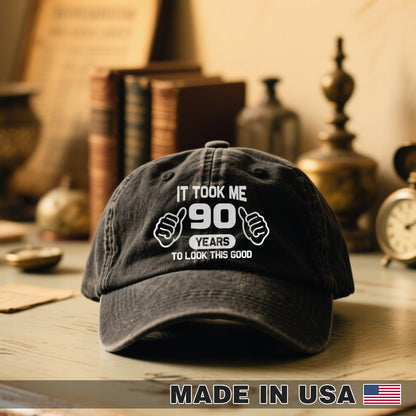 Old Man Woman Look Good Custom Age - Wash Denim Cap (Print in USA)