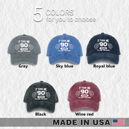 Old Man Woman Look Good Custom Age - Wash Denim Cap (Print in USA)