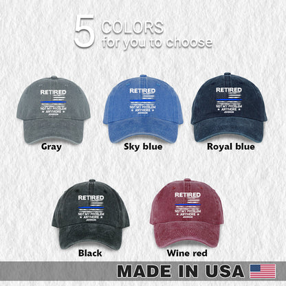 Police Retired Custom Name Wash Denim Cap (Print in USA)