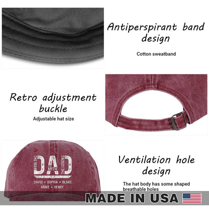 Dad Man Myth Legend Custom Name Wash Denim Cap (Print in USA)