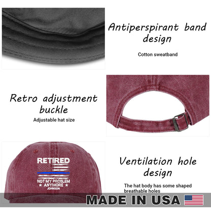 Police Retired Custom Name Wash Denim Cap (Print in USA)