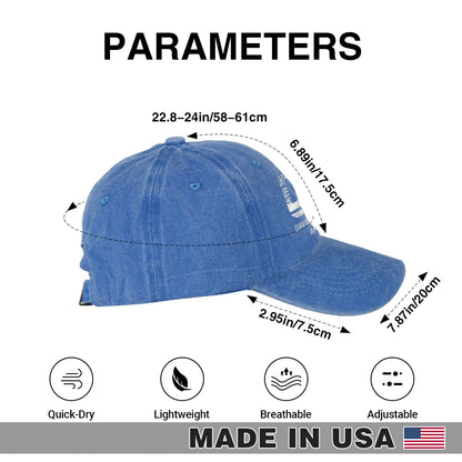 Dad Man Myth Legend Custom Name Wash Denim Cap (Print in USA)