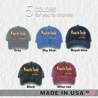 Lunch Lady I Am Custom Name - Wash Denim Cap (Print in USA)