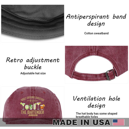 AKA Bartender Custom Name Wash Denim Cap (Print in USA)