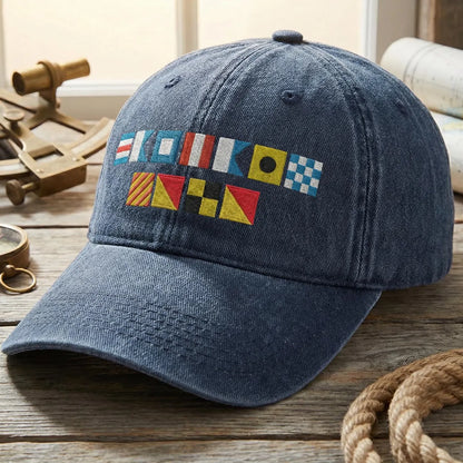 Personalised Sailing Flag Boat Captain - Wash Denim Cap (Print in USA)