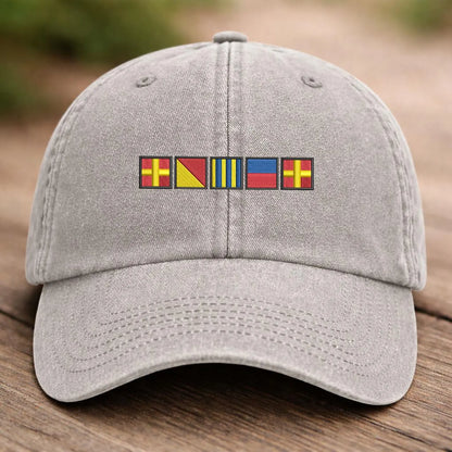 Personalised Sailing Flag Boat Captain - Wash Denim Cap (Print in USA)