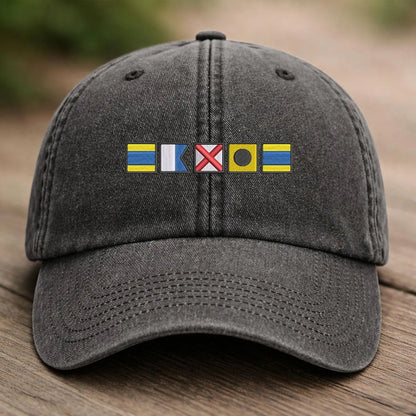 Personalised Sailing Flag Boat Captain - Wash Denim Cap (Print in USA)