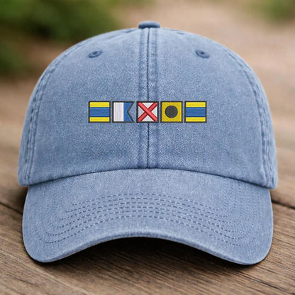 Personalised Sailing Flag Boat Captain - Wash Denim Cap (Print in USA)
