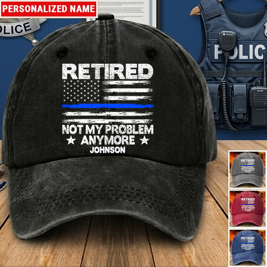 Police Retired Custom Name Wash Denim Cap (Print in USA)